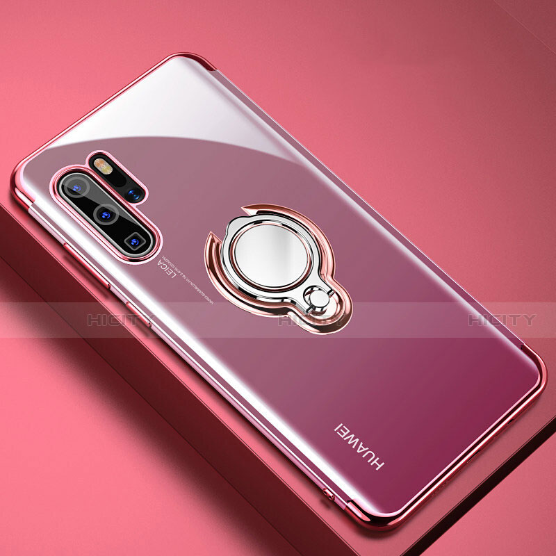 Silikon Hülle Handyhülle Ultradünn Schutzhülle Tasche Durchsichtig Transparent mit Magnetisch Fingerring Ständer C01 für Huawei P30 Pro New Edition Rosegold