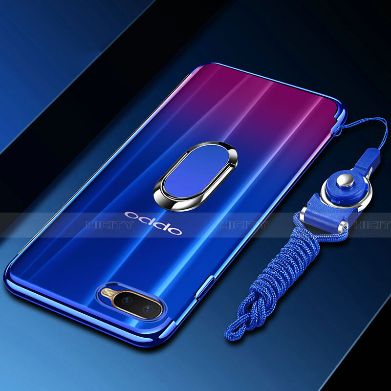 Silikon Hülle Handyhülle Ultradünn Schutzhülle Tasche Durchsichtig Transparent mit Magnetisch Fingerring Ständer C01 für Oppo K1 groß