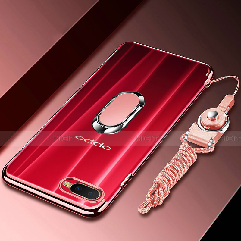 Silikon Hülle Handyhülle Ultradünn Schutzhülle Tasche Durchsichtig Transparent mit Magnetisch Fingerring Ständer C01 für Oppo R15X Rosegold Plus