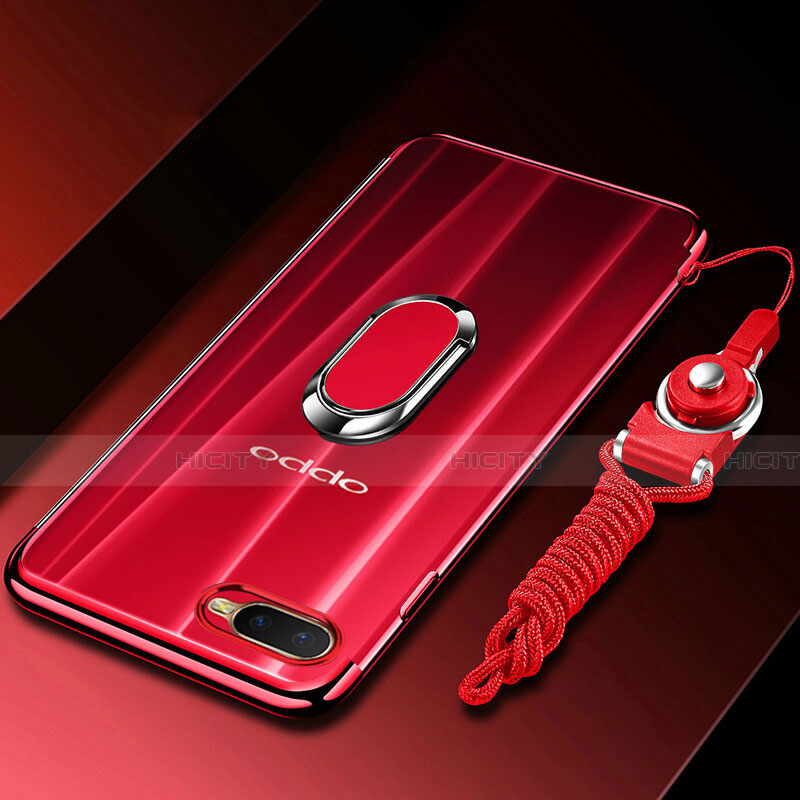 Silikon Hülle Handyhülle Ultradünn Schutzhülle Tasche Durchsichtig Transparent mit Magnetisch Fingerring Ständer C01 für Oppo R15X Rot