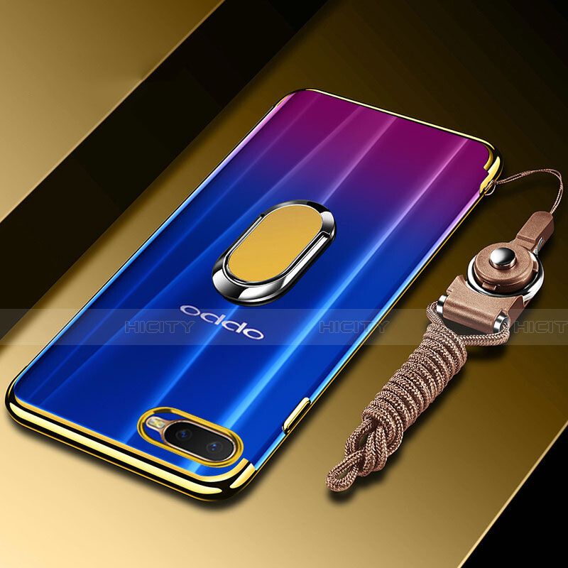 Silikon Hülle Handyhülle Ultradünn Schutzhülle Tasche Durchsichtig Transparent mit Magnetisch Fingerring Ständer C01 für Oppo R17 Neo Gold