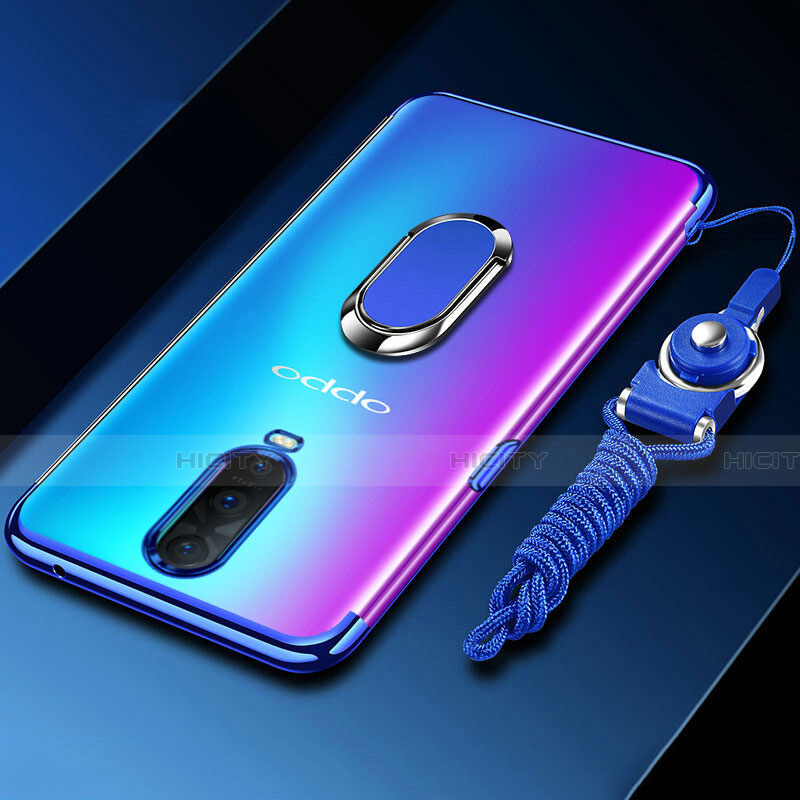 Silikon Hülle Handyhülle Ultradünn Schutzhülle Tasche Durchsichtig Transparent mit Magnetisch Fingerring Ständer C01 für Oppo R17 Pro Blau Plus