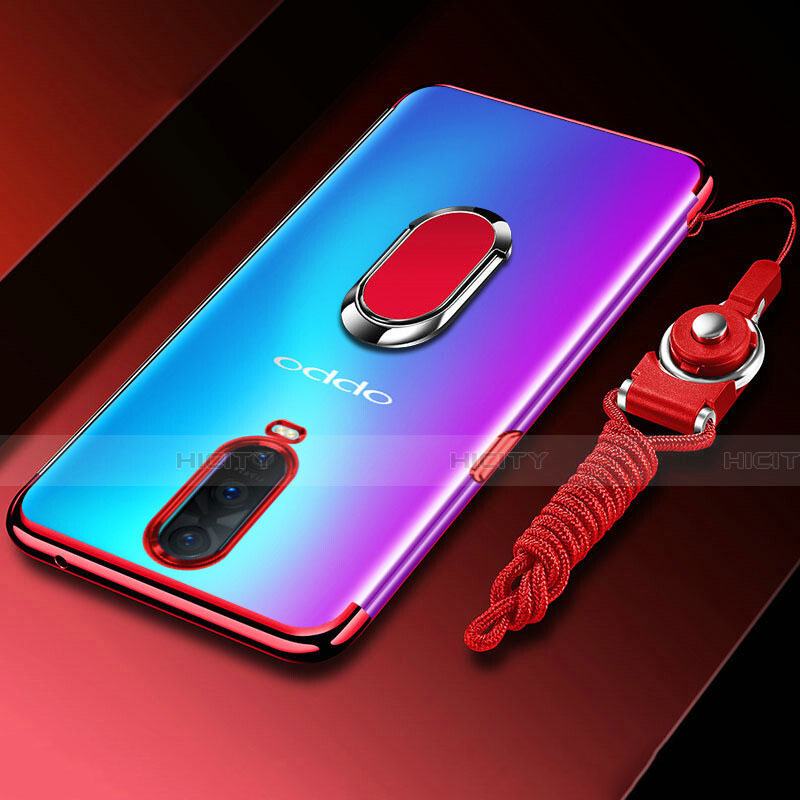 Silikon Hülle Handyhülle Ultradünn Schutzhülle Tasche Durchsichtig Transparent mit Magnetisch Fingerring Ständer C01 für Oppo R17 Pro Rot