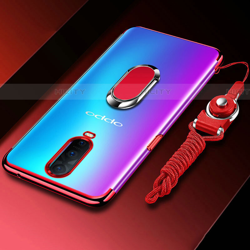 Silikon Hülle Handyhülle Ultradünn Schutzhülle Tasche Durchsichtig Transparent mit Magnetisch Fingerring Ständer C01 für Oppo RX17 Pro Rot