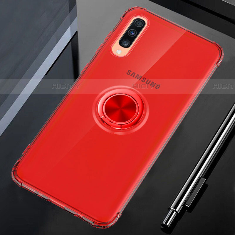 Silikon Hülle Handyhülle Ultradünn Schutzhülle Tasche Durchsichtig Transparent mit Magnetisch Fingerring Ständer C01 für Samsung Galaxy A70 Rot