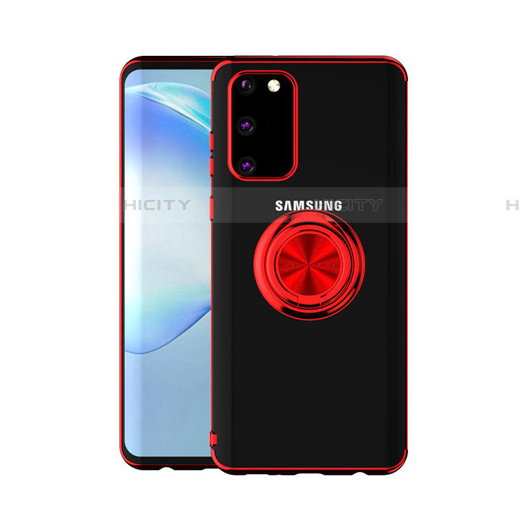 Silikon Hülle Handyhülle Ultradünn Schutzhülle Tasche Durchsichtig Transparent mit Magnetisch Fingerring Ständer C01 für Samsung Galaxy S20 5G Rot Plus