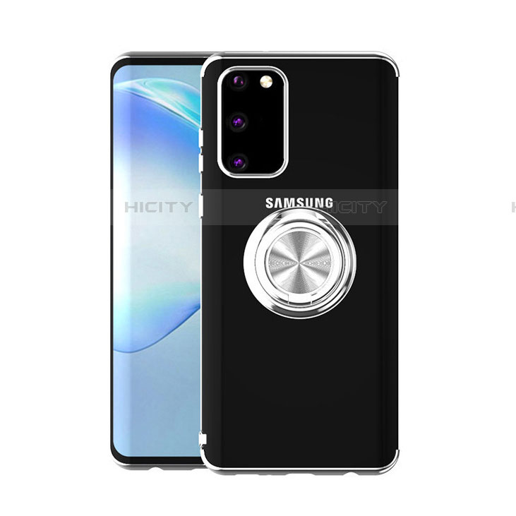 Silikon Hülle Handyhülle Ultradünn Schutzhülle Tasche Durchsichtig Transparent mit Magnetisch Fingerring Ständer C01 für Samsung Galaxy S20 5G Silber Plus