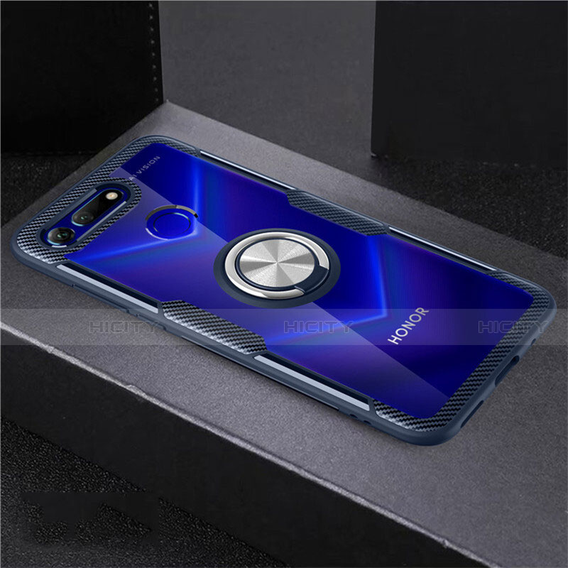 Silikon Hülle Handyhülle Ultradünn Schutzhülle Tasche Durchsichtig Transparent mit Magnetisch Fingerring Ständer C02 für Huawei Honor V20 Blau