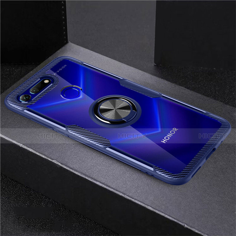 Silikon Hülle Handyhülle Ultradünn Schutzhülle Tasche Durchsichtig Transparent mit Magnetisch Fingerring Ständer C02 für Huawei Honor V20 Hellblau