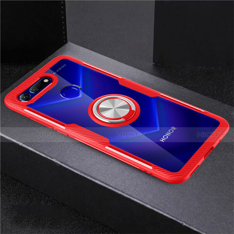 Silikon Hülle Handyhülle Ultradünn Schutzhülle Tasche Durchsichtig Transparent mit Magnetisch Fingerring Ständer C02 für Huawei Honor V20 Rot