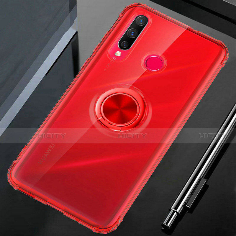 Silikon Hülle Handyhülle Ultradünn Schutzhülle Tasche Durchsichtig Transparent mit Magnetisch Fingerring Ständer C02 für Huawei Nova 4e Rot