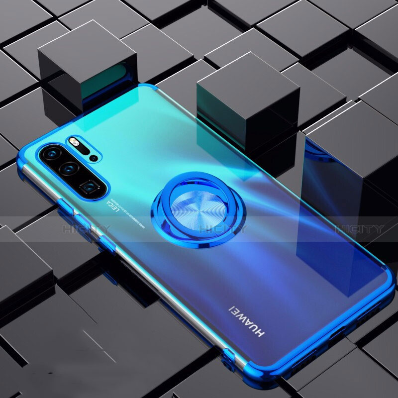 Silikon Hülle Handyhülle Ultradünn Schutzhülle Tasche Durchsichtig Transparent mit Magnetisch Fingerring Ständer C02 für Huawei P30 Pro