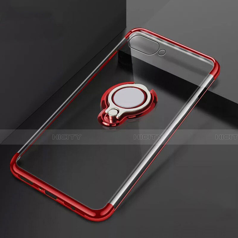 Silikon Hülle Handyhülle Ultradünn Schutzhülle Tasche Durchsichtig Transparent mit Magnetisch Fingerring Ständer C02 für Oppo R17 Neo Rot
