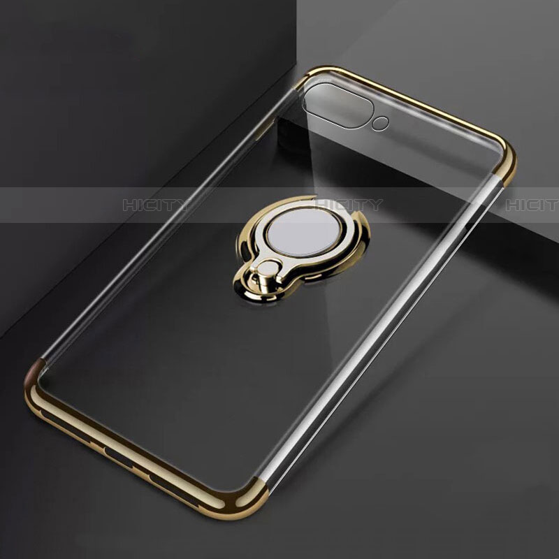 Silikon Hülle Handyhülle Ultradünn Schutzhülle Tasche Durchsichtig Transparent mit Magnetisch Fingerring Ständer C02 für Oppo RX17 Neo Gold