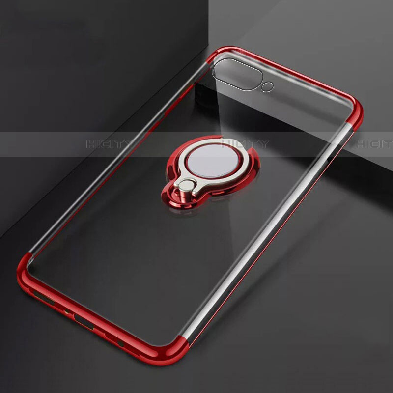 Silikon Hülle Handyhülle Ultradünn Schutzhülle Tasche Durchsichtig Transparent mit Magnetisch Fingerring Ständer C02 für Oppo RX17 Neo Rot