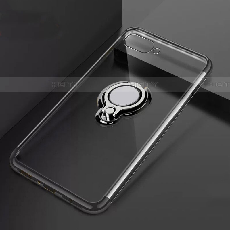 Silikon Hülle Handyhülle Ultradünn Schutzhülle Tasche Durchsichtig Transparent mit Magnetisch Fingerring Ständer C02 für Oppo RX17 Neo Schwarz