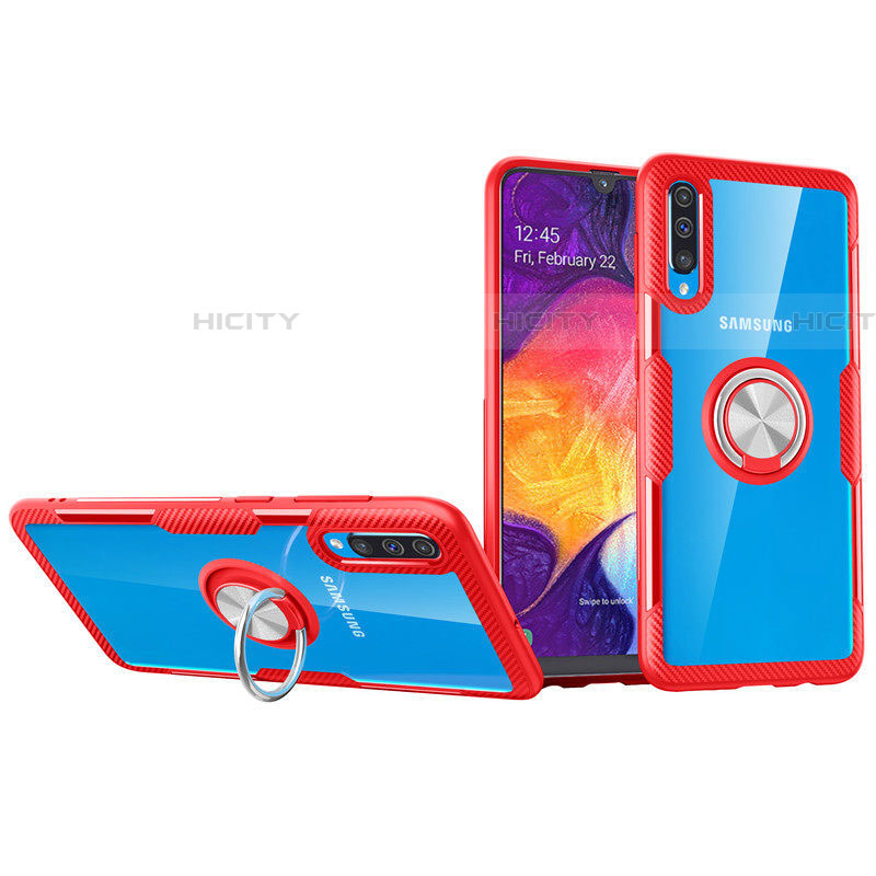 Silikon Hülle Handyhülle Ultradünn Schutzhülle Tasche Durchsichtig Transparent mit Magnetisch Fingerring Ständer C02 für Samsung Galaxy A70 Rot