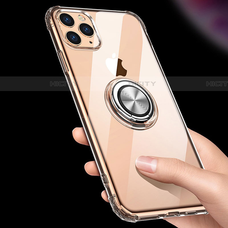 Silikon Hülle Handyhülle Ultradünn Schutzhülle Tasche Durchsichtig Transparent mit Magnetisch Fingerring Ständer C03 für Apple iPhone 11 Pro Max