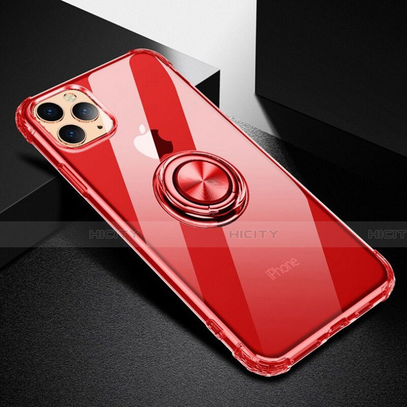 Silikon Hülle Handyhülle Ultradünn Schutzhülle Tasche Durchsichtig Transparent mit Magnetisch Fingerring Ständer C03 für Apple iPhone 11 Pro Rot