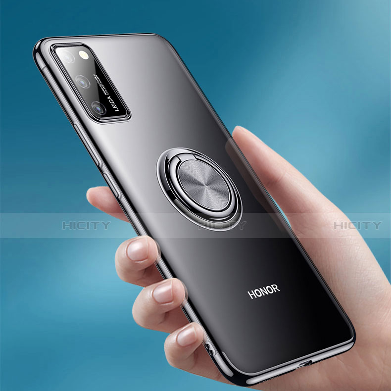 Silikon Hülle Handyhülle Ultradünn Schutzhülle Tasche Durchsichtig Transparent mit Magnetisch Fingerring Ständer S01 für Huawei Honor V30 5G