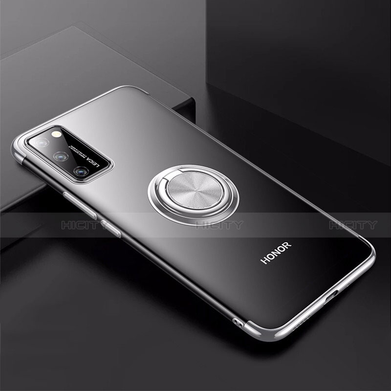 Silikon Hülle Handyhülle Ultradünn Schutzhülle Tasche Durchsichtig Transparent mit Magnetisch Fingerring Ständer S01 für Huawei Honor V30 Pro 5G