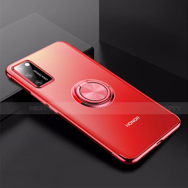 Silikon Hülle Handyhülle Ultradünn Schutzhülle Tasche Durchsichtig Transparent mit Magnetisch Fingerring Ständer S01 für Huawei Honor View 30 5G Rot