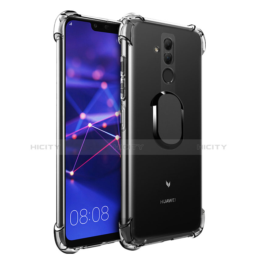 Silikon Hülle Handyhülle Ultradünn Schutzhülle Tasche Durchsichtig Transparent mit Magnetisch Fingerring Ständer S01 für Huawei Mate 20 Lite Schwarz