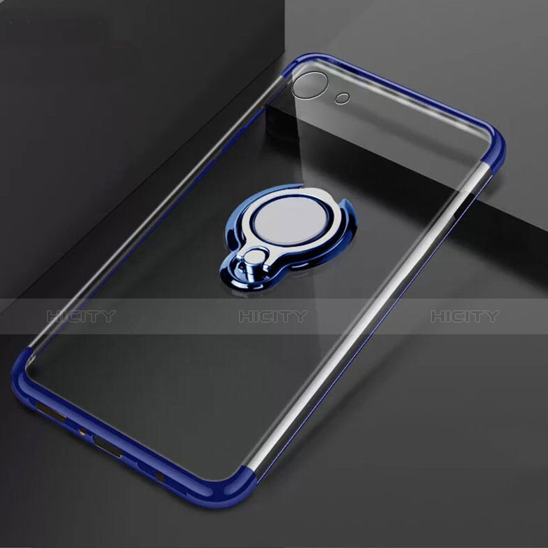 Silikon Hülle Handyhülle Ultradünn Schutzhülle Tasche Durchsichtig Transparent mit Magnetisch Fingerring Ständer S01 für Oppo A71 Blau