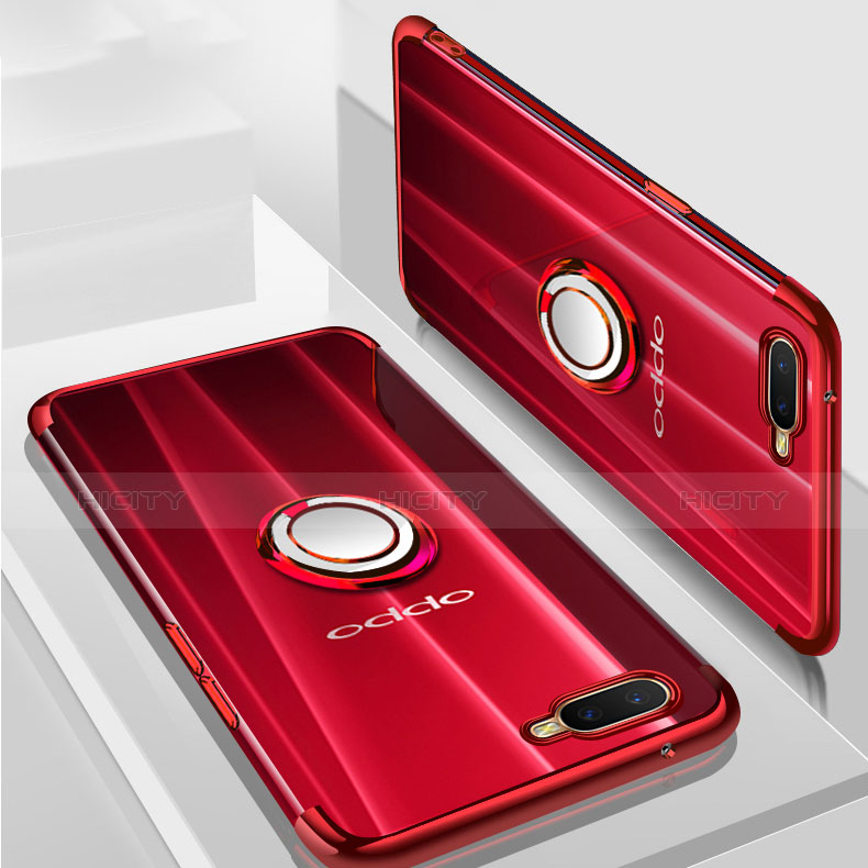 Silikon Hülle Handyhülle Ultradünn Schutzhülle Tasche Durchsichtig Transparent mit Magnetisch Fingerring Ständer S01 für Oppo RX17 Neo Rot Plus