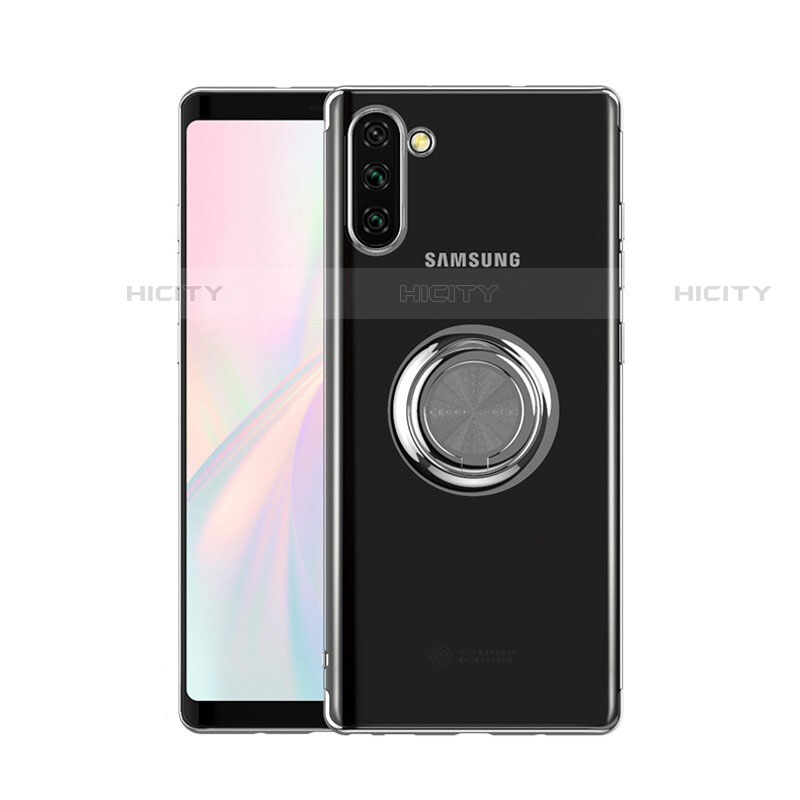 Silikon Hülle Handyhülle Ultradünn Schutzhülle Tasche Durchsichtig Transparent mit Magnetisch Fingerring Ständer S01 für Samsung Galaxy Note 10