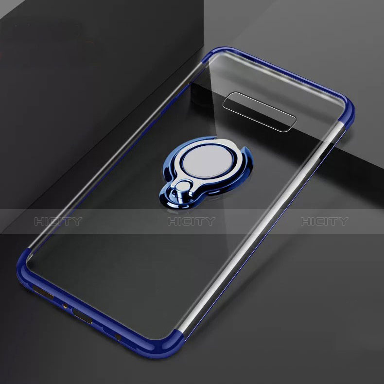 Silikon Hülle Handyhülle Ultradünn Schutzhülle Tasche Durchsichtig Transparent mit Magnetisch Fingerring Ständer S01 für Samsung Galaxy S10 Plus Blau Plus