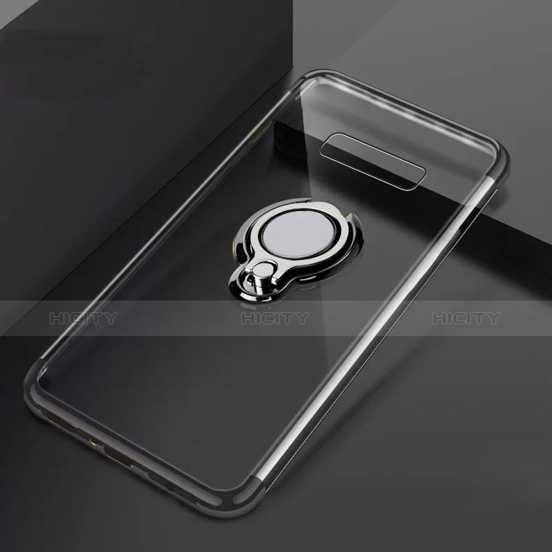 Silikon Hülle Handyhülle Ultradünn Schutzhülle Tasche Durchsichtig Transparent mit Magnetisch Fingerring Ständer S01 für Samsung Galaxy S10 Plus Schwarz