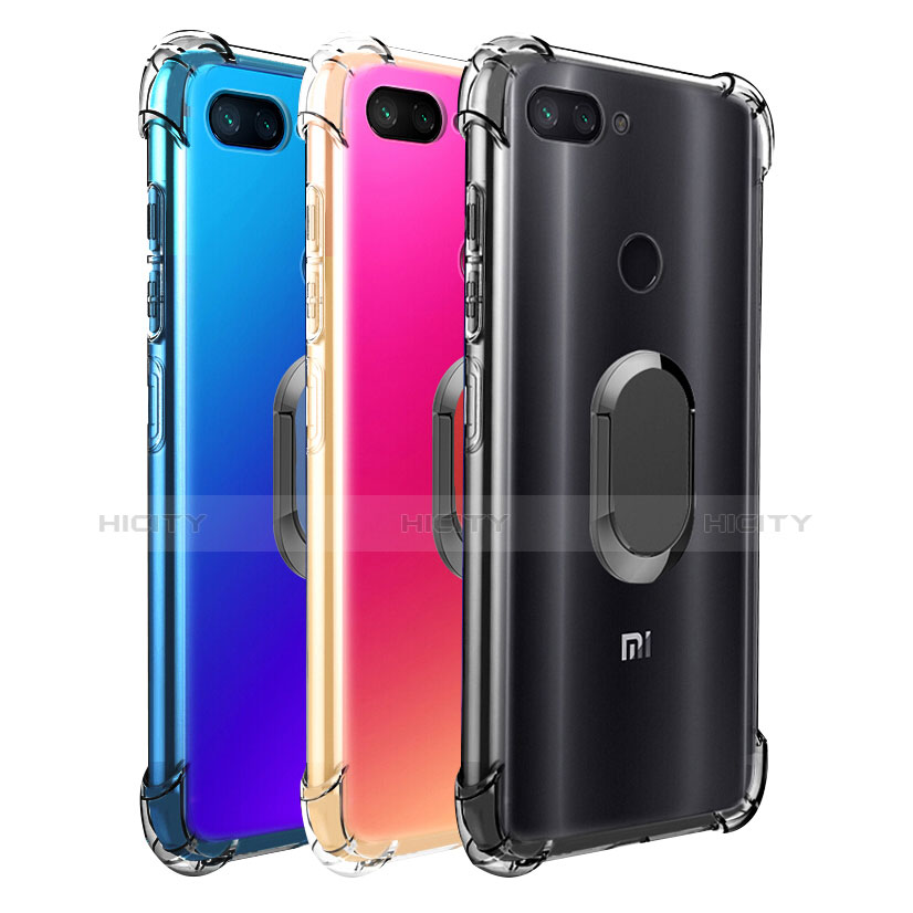 Silikon Hülle Handyhülle Ultradünn Schutzhülle Tasche Durchsichtig Transparent mit Magnetisch Fingerring Ständer S01 für Xiaomi Mi 8 Lite