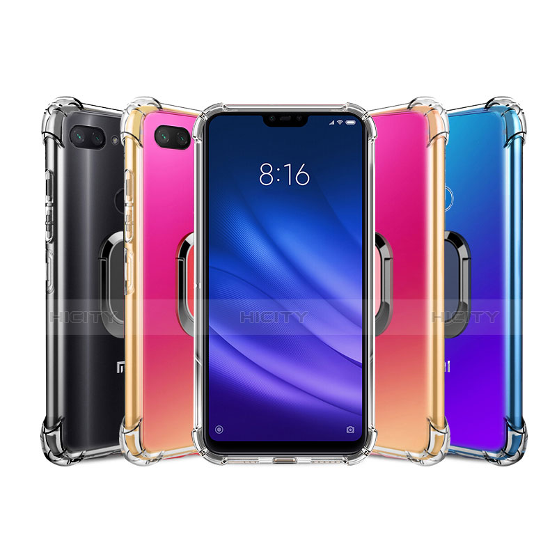 Silikon Hülle Handyhülle Ultradünn Schutzhülle Tasche Durchsichtig Transparent mit Magnetisch Fingerring Ständer S01 für Xiaomi Mi 8 Lite