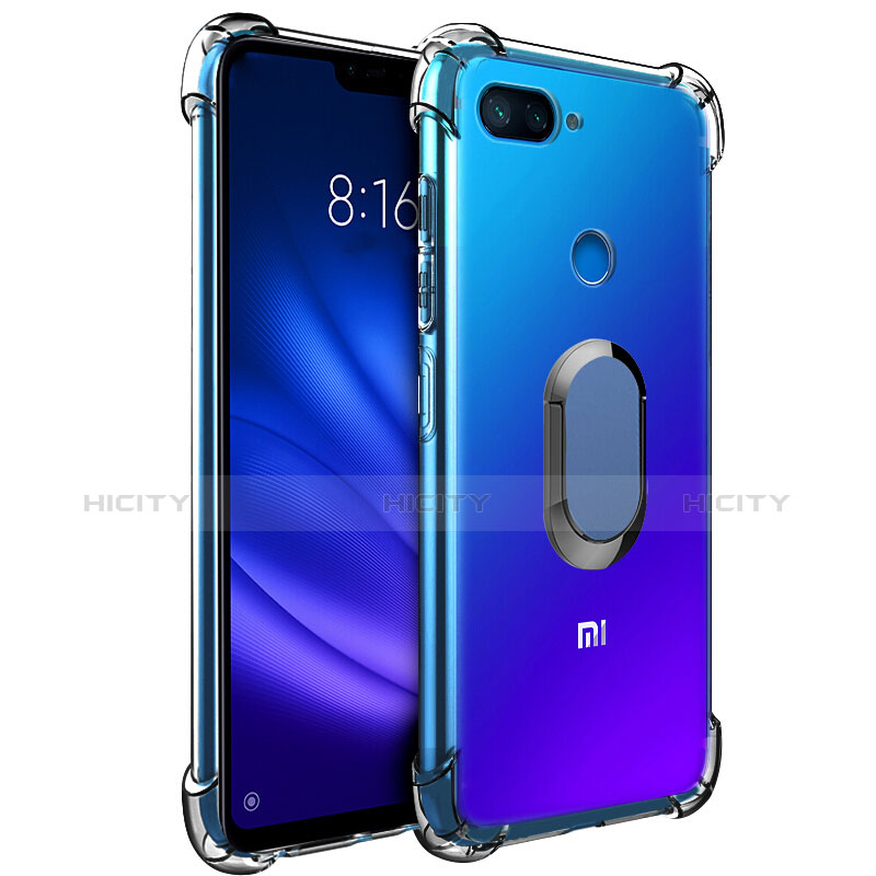 Silikon Hülle Handyhülle Ultradünn Schutzhülle Tasche Durchsichtig Transparent mit Magnetisch Fingerring Ständer S01 für Xiaomi Mi 8 Lite Blau