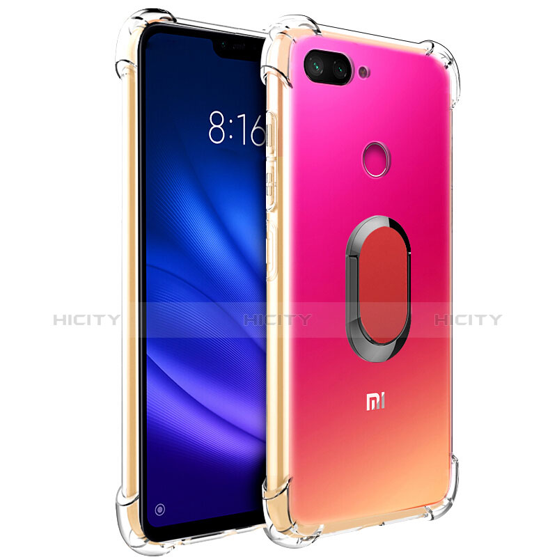 Silikon Hülle Handyhülle Ultradünn Schutzhülle Tasche Durchsichtig Transparent mit Magnetisch Fingerring Ständer S01 für Xiaomi Mi 8 Lite Rot