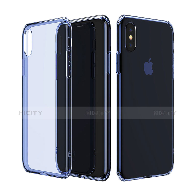 Silikon Hülle Handyhülle Ultradünn Tasche Durchsichtig Transparent für Apple iPhone X Blau Plus