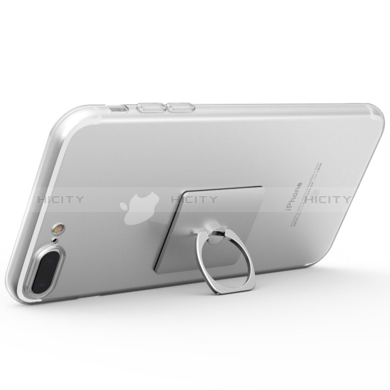 Silikon Hülle Handyhülle Ultradünn Tasche Durchsichtig Transparent mit Fingerring Ständer A01 für Apple iPhone 8 Plus Klar groß