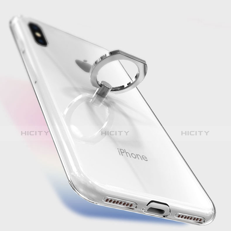 Silikon Hülle Handyhülle Ultradünn Tasche Durchsichtig Transparent mit Fingerring Ständer für Apple iPhone X Klar