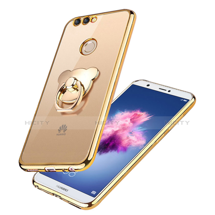 Silikon Hülle Handyhülle Ultradünn Tasche Durchsichtig Transparent mit Fingerring Ständer für Huawei Enjoy 8 Plus Gold