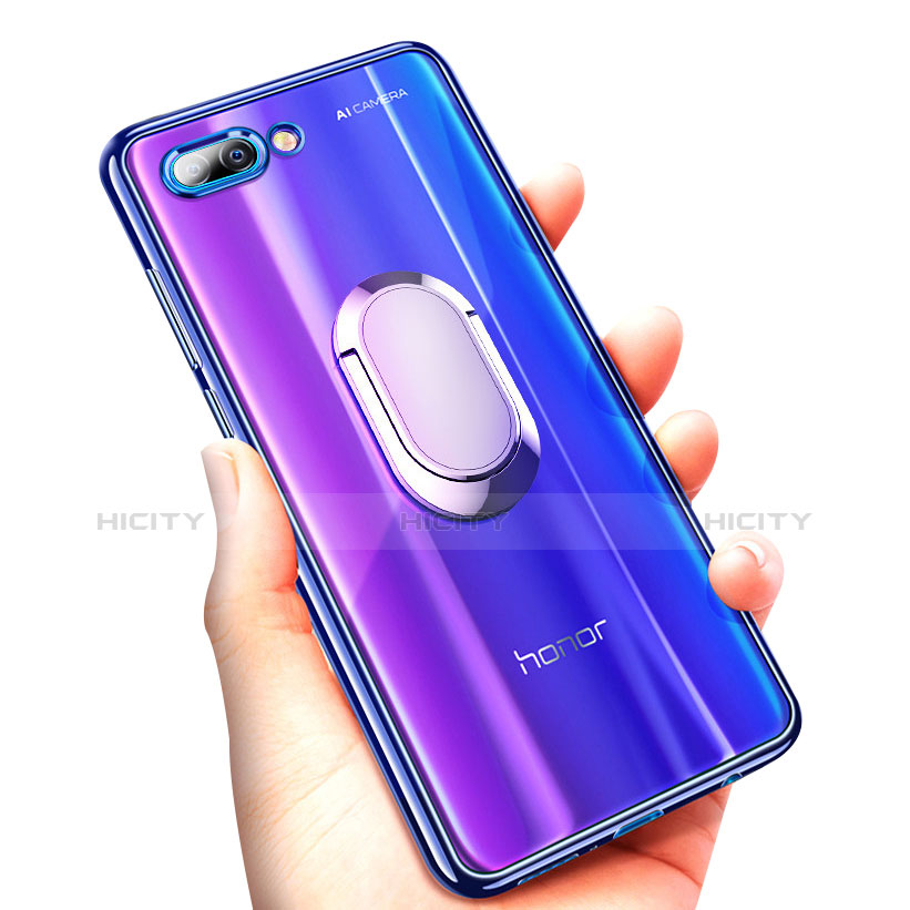 Silikon Hülle Handyhülle Ultradünn Tasche Durchsichtig Transparent mit Fingerring Ständer für Huawei Honor 10 Blau