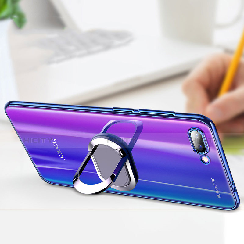 Silikon Hülle Handyhülle Ultradünn Tasche Durchsichtig Transparent mit Fingerring Ständer für Huawei Honor 10 Blau