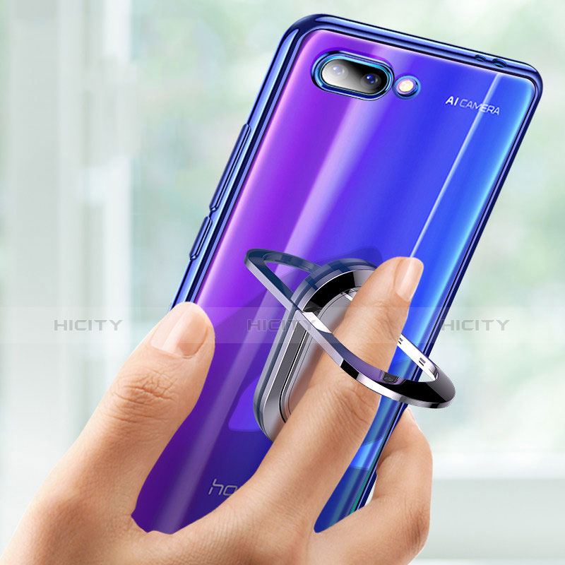 Silikon Hülle Handyhülle Ultradünn Tasche Durchsichtig Transparent mit Fingerring Ständer für Huawei Honor 10 Blau