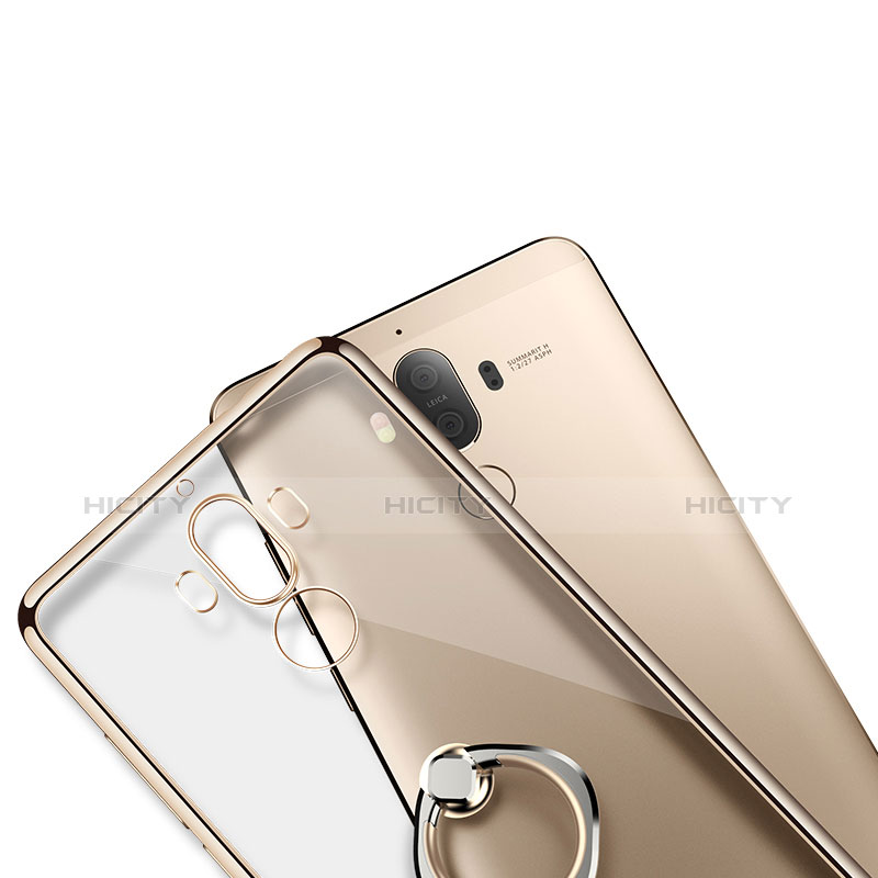 Silikon Hülle Handyhülle Ultradünn Tasche Durchsichtig Transparent mit Fingerring Ständer für Huawei Mate 9 Gold