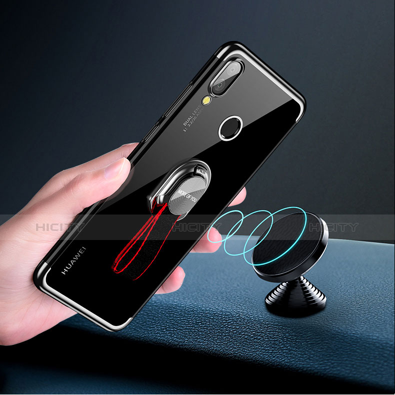 Silikon Hülle Handyhülle Ultradünn Tasche Durchsichtig Transparent mit Fingerring Ständer für Huawei Nova 3e Schwarz