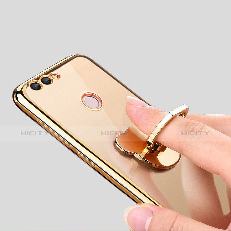 Silikon Hülle Handyhülle Ultradünn Tasche Durchsichtig Transparent mit Fingerring Ständer für Huawei Y9 (2018) Gold