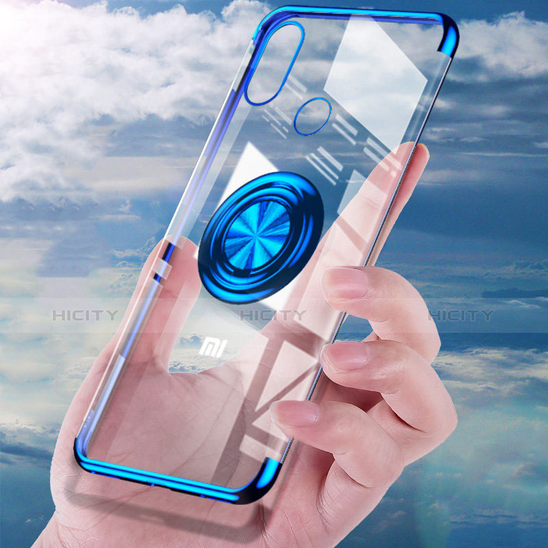 Silikon Hülle Handyhülle Ultradünn Tasche Durchsichtig Transparent mit Fingerring Ständer für Xiaomi Mi 8 Blau groß