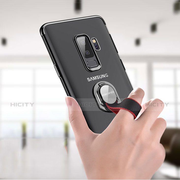 Silikon Hülle Handyhülle Ultradünn Tasche Durchsichtig Transparent mit Fingerring Ständer T01 für Samsung Galaxy S9 Plus Klar