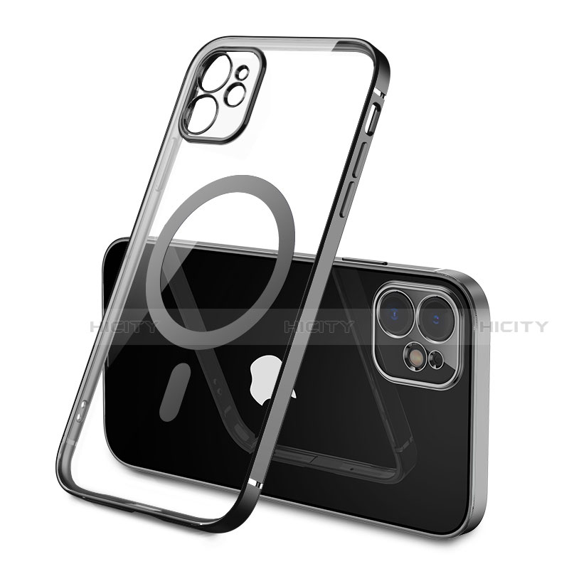 Silikon Hülle Handyhülle Ultradünn Tasche mit Mag-Safe Magnetic Magnetisch Durchsichtig Transparent M01 für Apple iPhone 12 Schwarz