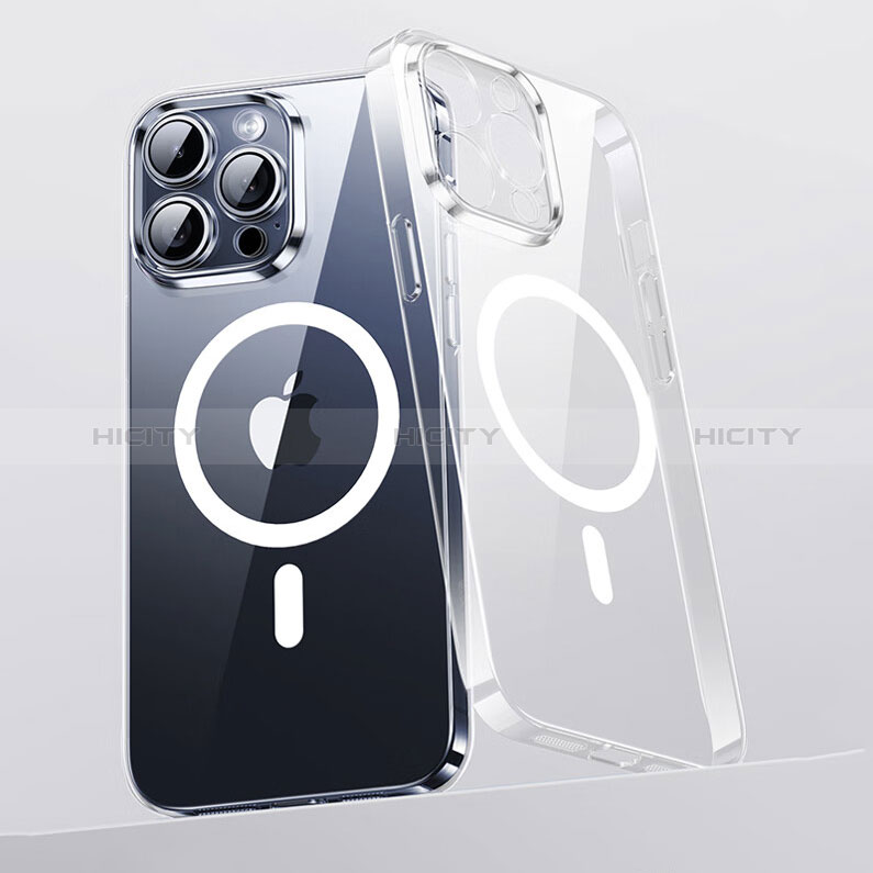 Silikon Hülle Handyhülle Ultradünn Tasche mit Mag-Safe Magnetic Magnetisch Durchsichtig Transparent M01 für Apple iPhone 15 Pro Klar groß